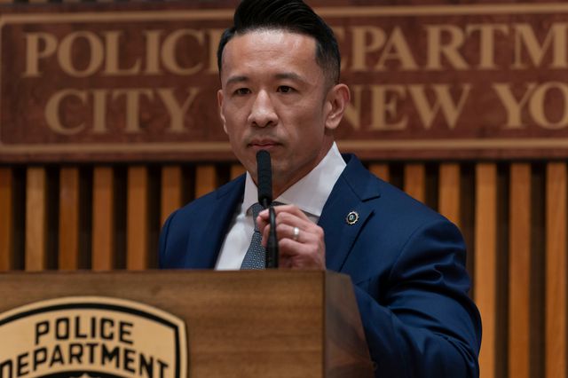 Deputy Inspector Stewart Hsiao Loo speaks at press conference of creation of Asian hate crime task force at NYPD headquarters on August 18th, 2020.